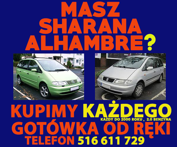 Skup Vw Sharan, Seat Alhambra ,stan Obojętny, Skup Aut Otwock