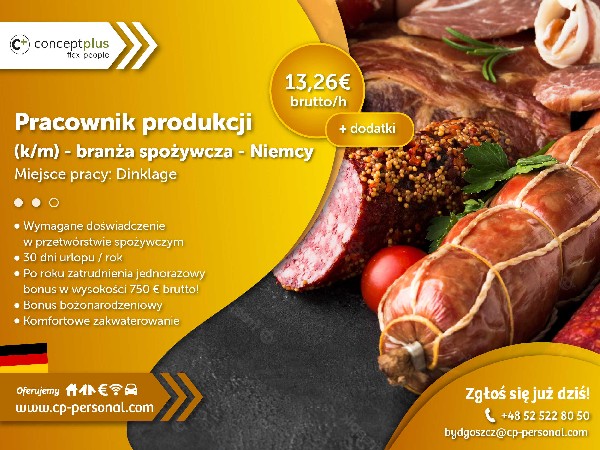 Pracownik Produkcji (k/m) - Branża Spożywcza - Niemcy