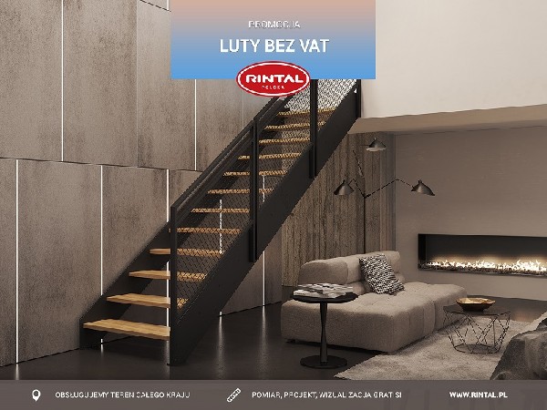 Jeśli urządzasz swój dom lub planujesz odświeżyć go na wiosnę i nadać mu niepowtarzalnego, luksusowego charakteru, to ta oferta jest dla Ciebie: w lutym możesz zainwestować w efektowne schody płacąc mniej. Wszystko dlatego, że tylko obowiązuje wyjątkowa PROMOCJA - LUTY BEZ VAT na wszystkie modele wiodącego producenta schodów. Od 01.02 do 28.02.2023 r. możesz skorzystać ze zniżki w wysokości 8% na zakup schodów wraz z poręczą i montażem. Zapraszamy do zapoznania się ze szczegółami promocji, a także ze wzbogaconą o nowe modele schodów ofertą Rintal. Wszystkie informacje dostępne są na stronie internetowej: www.rintal.pl. Doradcy Rintal są do dyspozycji na terenie całego kraju. Pomiar, projekt oraz fotorealistyczna wizualizacja schodów GRATIS!?www.rintal.pl e-mail: k.prabucka@rintal.pltel. Dział Handlowy: +48 58 532 42 55