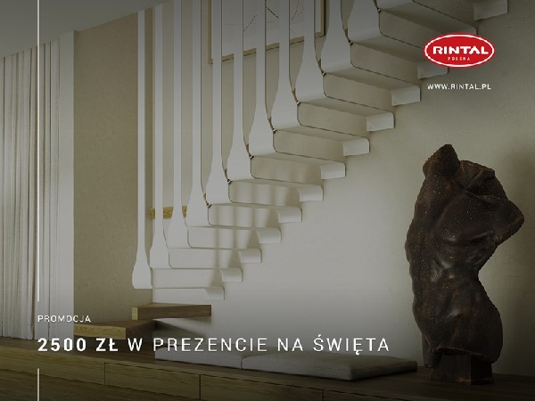 Grudzień to idealny miesiąc, aby sprawić sobie wymarzony prezent! To właśnie teraz firma Rintal, wiodący producent schodów do wnętrz, oferuje swoim Klientom wyjątkowy prezent - zniżkę 2500 zł na zakup schodów. To niepowtarzalna okazja, aby wyposażyć swoje wnętrze w doskonałej jakości schody z długoletnią tradycją i ponadczasowym designem. Od 01.12 do 31.12.2023 r. możecie Państwo skorzystać oferty przy zakupie schodów wraz poręczami i montażem. Zapraszamy do zapoznania się ze szczegółami promocji. Wszystkie informacje dostępne są na stronie internetowej: www.rintal.pl. Doradcy Rintal są do dyspozycji na terenie całego kraju. Pomiar, projekt oraz fotorealistyczna wizualizacja schodów GRATIS!?www.rintal.pl e-mail: k.prabucka@rintal.pltel. Dział Handlowy: +48 58 532 42 55