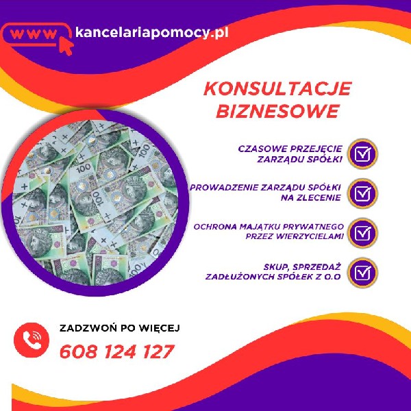 RESTRUKTURYZACJA dla przedsiębiorców ? zarówno Tych prowadzących jednoosobową działalność gospodarczą jak i dla Spółek z o.o. S.A S.k.a etc. Oferujemy skuteczną obronę przed art. 233/299 K.s.h oraz art. 21 Prawa upadłościowego i naprawczego a także art. 116 Ordynacji podatkowej, ochronę majątku prywatnego, w związku z prowadzoną działalnością gospodarczą i oddłużenie, a także ochronę majątku przedsiębiorstwa jak i prywatnego w sprawach spornych z instytucjami Skarbu Państwa. Zapewniamy również fachową pomoc i doradztwo w art. 586 K.s.h. Sprawnie działamy w kontekście US/KAS/JPK/ konfiskata rozszerzona, oraz wynikających z tego doświadczeń. www.kancelariapomocy.pl biuro@kancelariapomocy.pl tel. 608-124-127