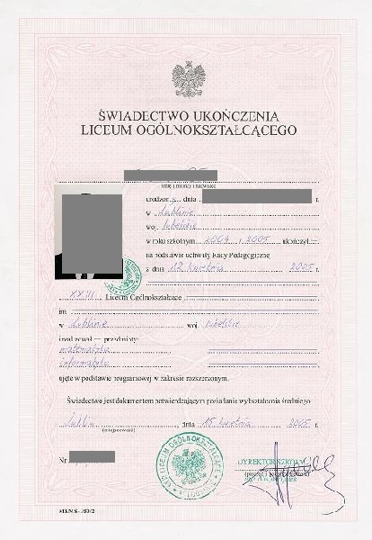 Oferujemy świadectwa Matura Dyplom Wpis Cke Oke